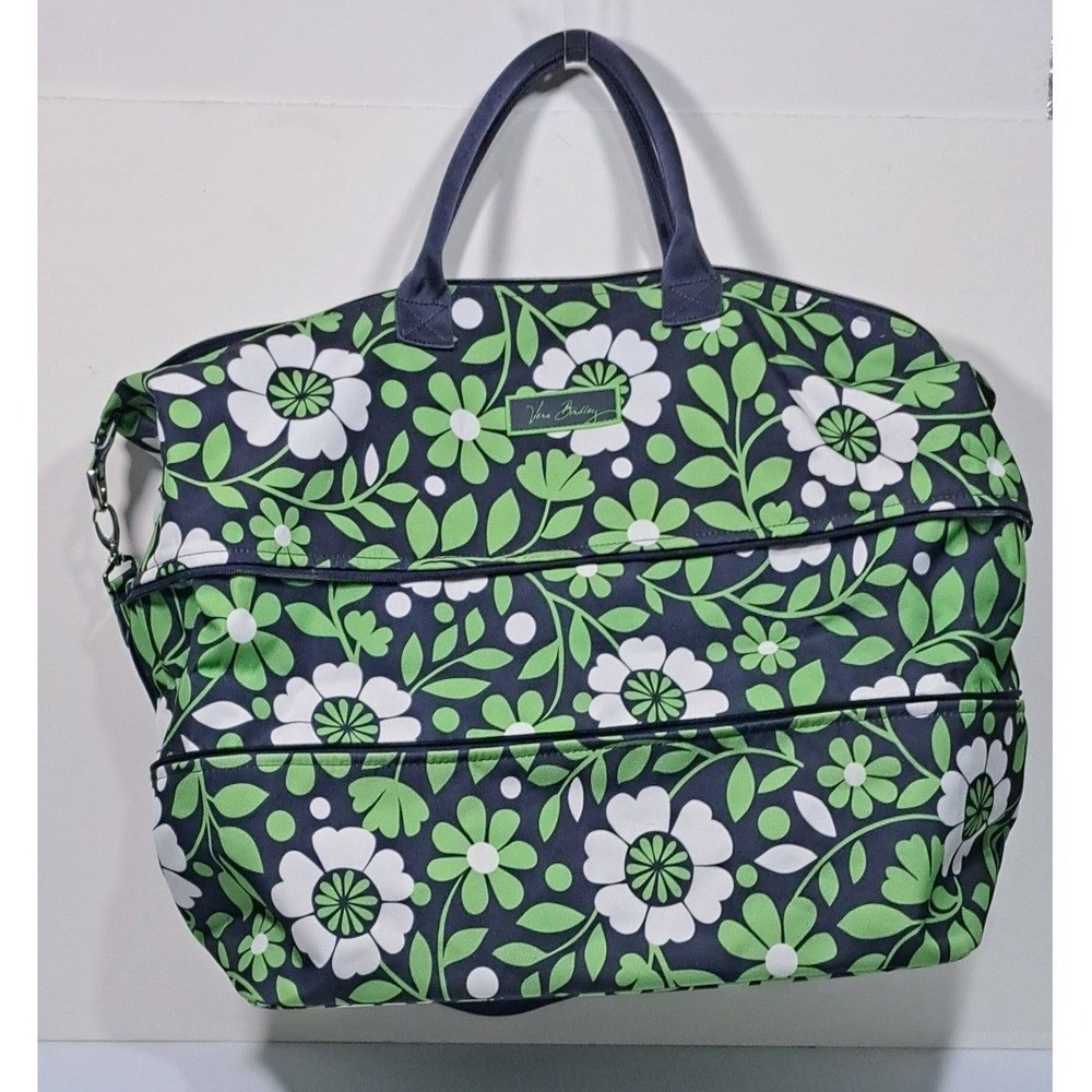 Vera Bradley Lucky You Large Duffel Bag Green Navy Floral Weekend Travel Bag